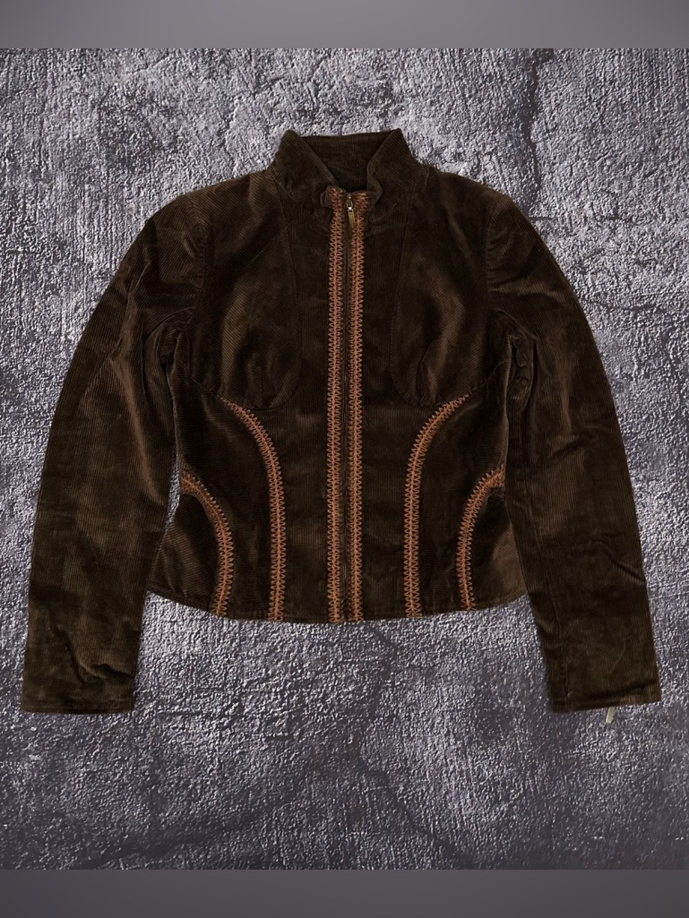 Vintage Roccobarocco Jeans Corduroy Jacket Brown with Leopard Print Lining